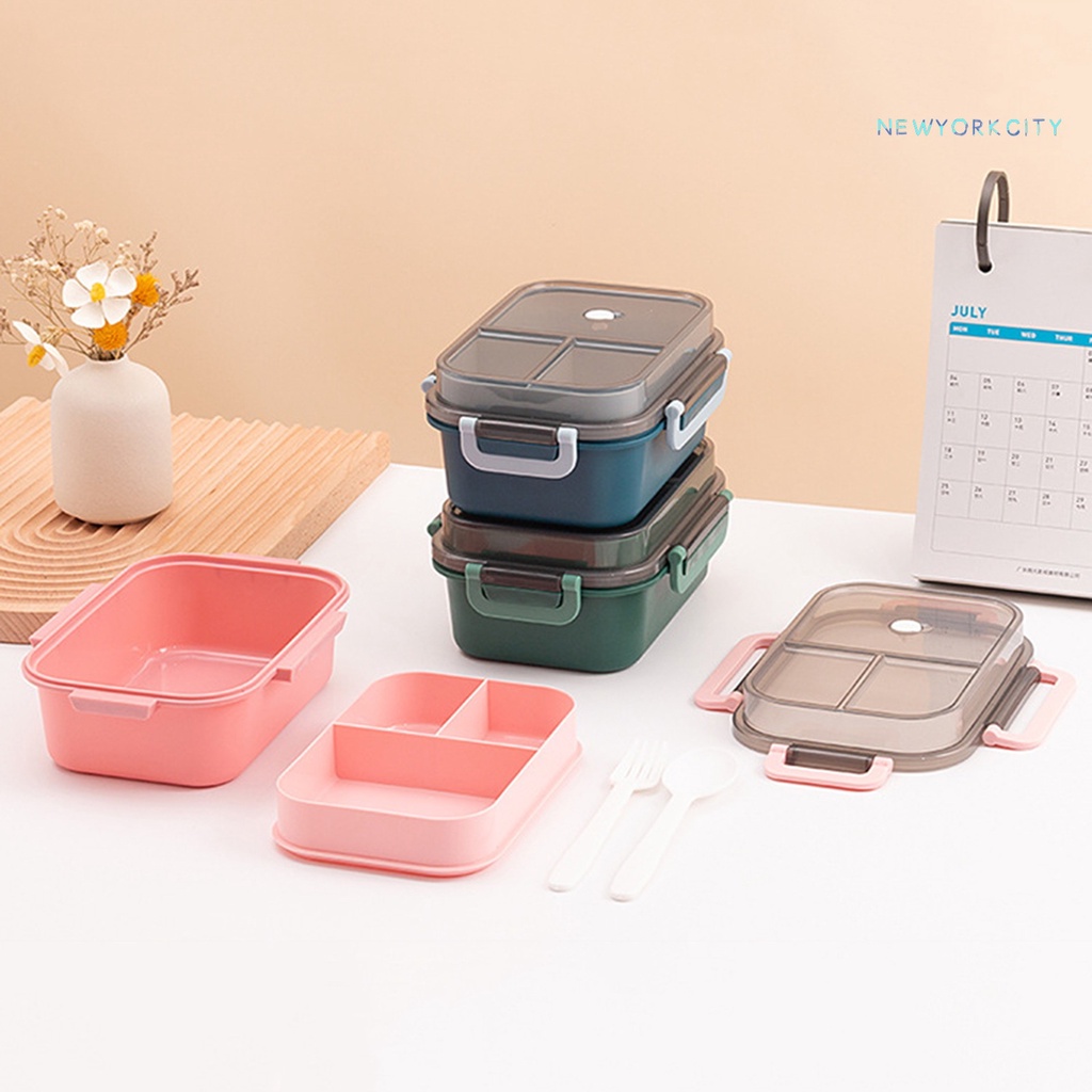 Hộp Đựng Cơm Trưa Hai Tầng Dung Tích Lớn 1250ml Bằng PP Kèm Dụng Cụ Bàn Ăn Tiện Dụng Cho Học Sinh / Văn