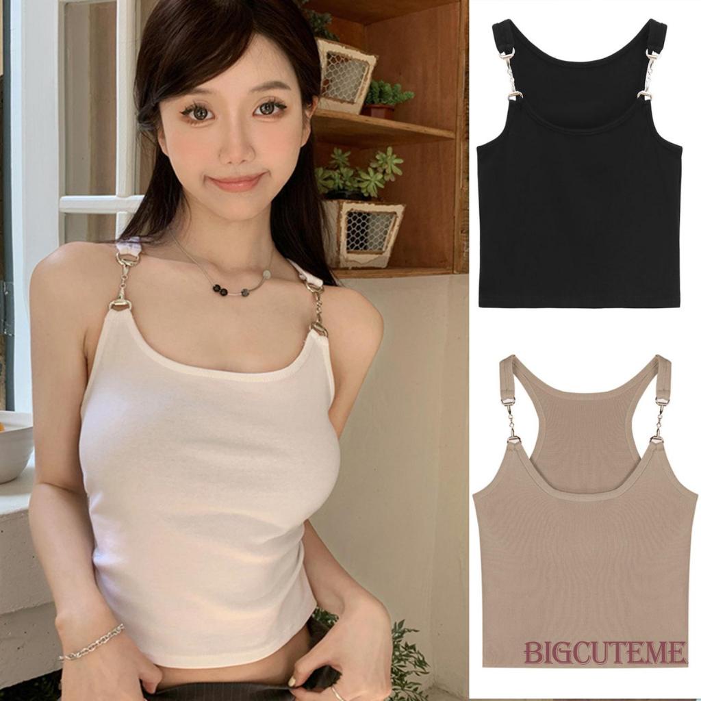 [] - Áo Tank Top Cổ Chữ U Hở Lưng Phối Dây Xích Màu Trơn Thời Trang Mùa Hè Dành Cho Nữ