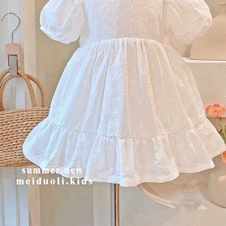 Đầm Công Chúa Chất Cotton Tay Phồng Thêu Họa Tiết Thời Trang Mùa Hè Xinh Xắn Cho Bé Gái