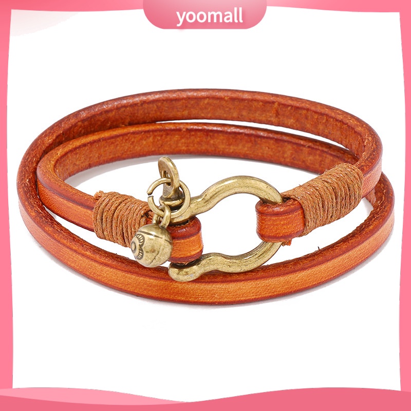 [YM] Vòng Đeo Tay Da Hai Vòng Khóa Ngựa Đơn Giản Sáng Tạo Kiểu Âu Mỹ Cổ Điển Dành Cho Nam