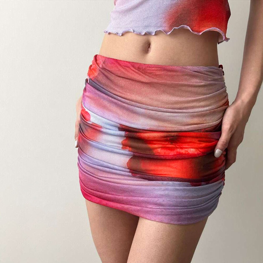 Weird Puss Set Áo Croptop Trễ Vai Họa Tiết Hoa Và Chân Váy Lưng Thun Thời Trang Mùa Hè Xinh Xắn Cho Nữ