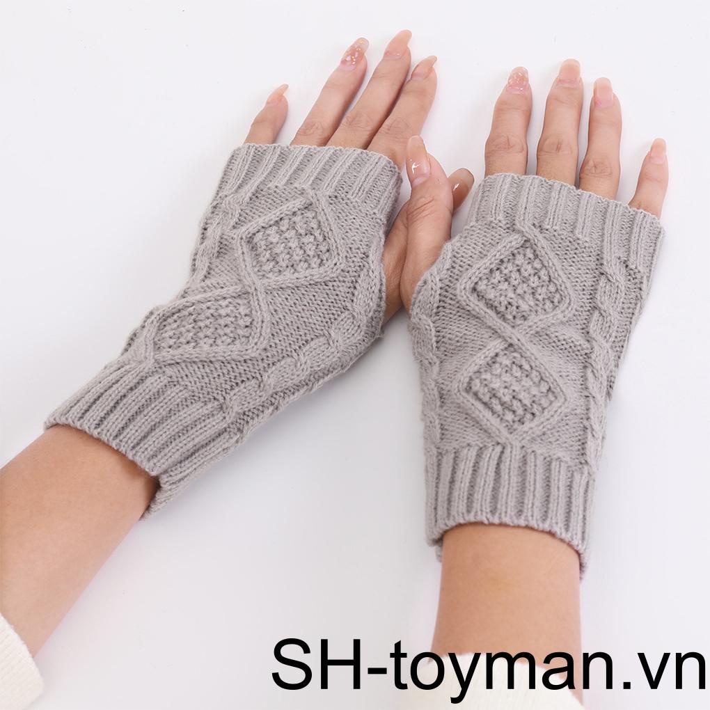 1 Đôi Găng Tay Hở Ngón Đan Len Ấm Áp Cho Nữ