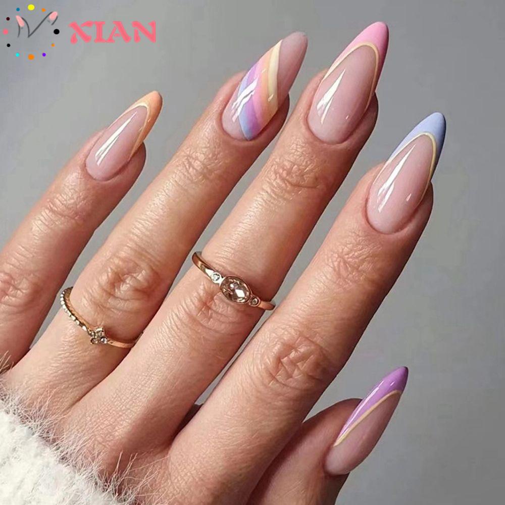 XIANTIN Bộ 24 Móng Tay Giả Dạng Nhấn Che Phủ Toàn Diện Phong Cách Pháp