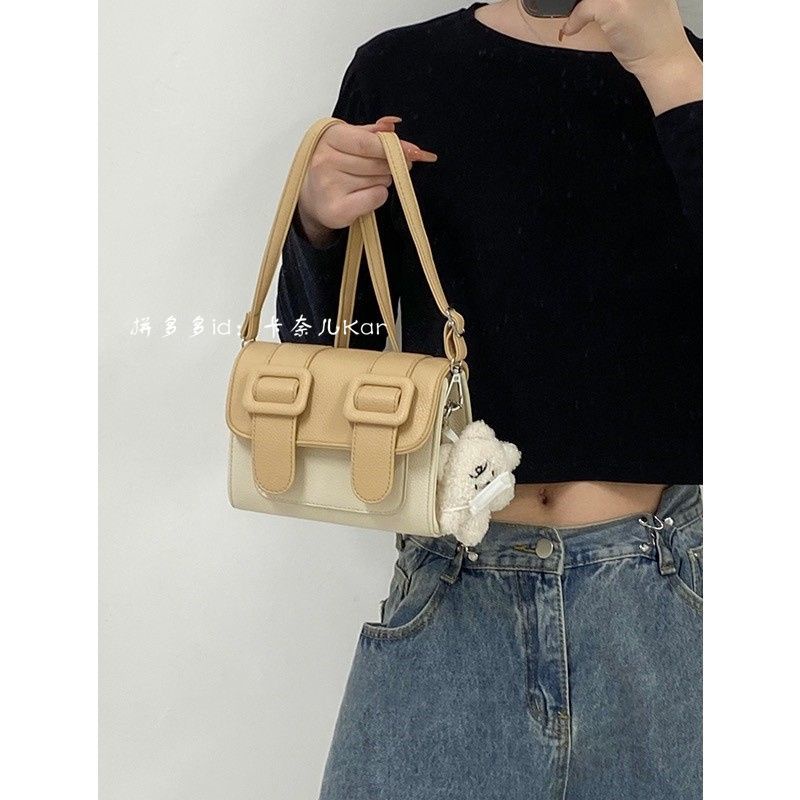 Cao Cấp Túi Đeo Chéo Vai Hình Vuông Nhỏ Màu Đỏ Hồng Kèm Mặt Nạ Gấu Thái Lan Thời Trang Cho Nữ