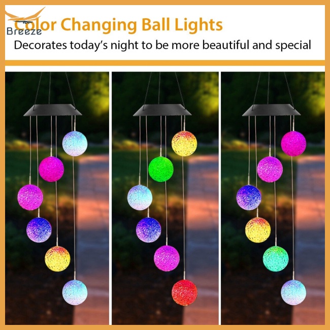 Chuông Gió Có Đèn Led Thay Đổi Màu Sắc Sử Dụng Năng Lượng Mặt Trời Kèm Móc Treo Hình Chữ S Trang Trí Sân Vườn