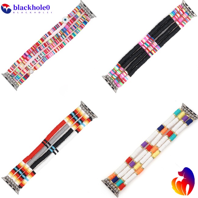 Dây Đeo Đồng Hồ Dạng Chuỗi Hạt Mềm Co Giãn Phong Cách Boho Cho Iwatch