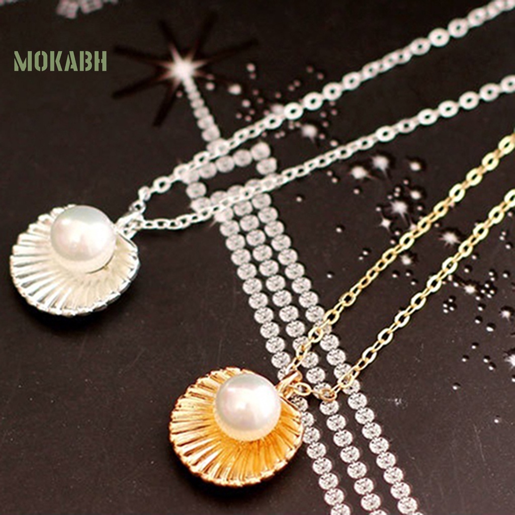 [Mok Abh] Vòng Cổ Kết Hạt Giả Ngọc Trai Với Mặt Dây Hình Vỏ Sò