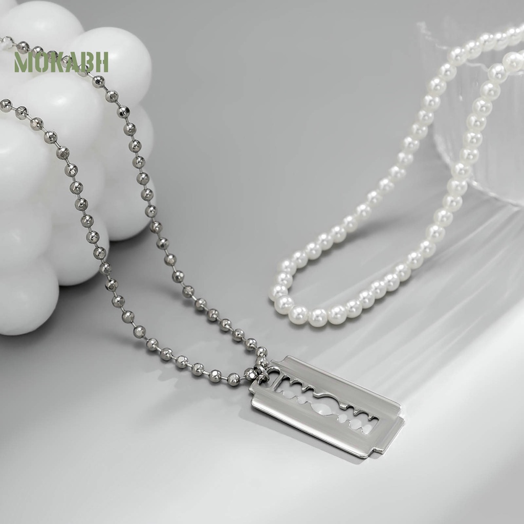 [Mok Abh] Vòng cổ Hai Lớp Đính Ngọc Trai Nhân Tạo Hình Học Có Thể Điều Chỉnh Thời Trang Dành Cho Nam