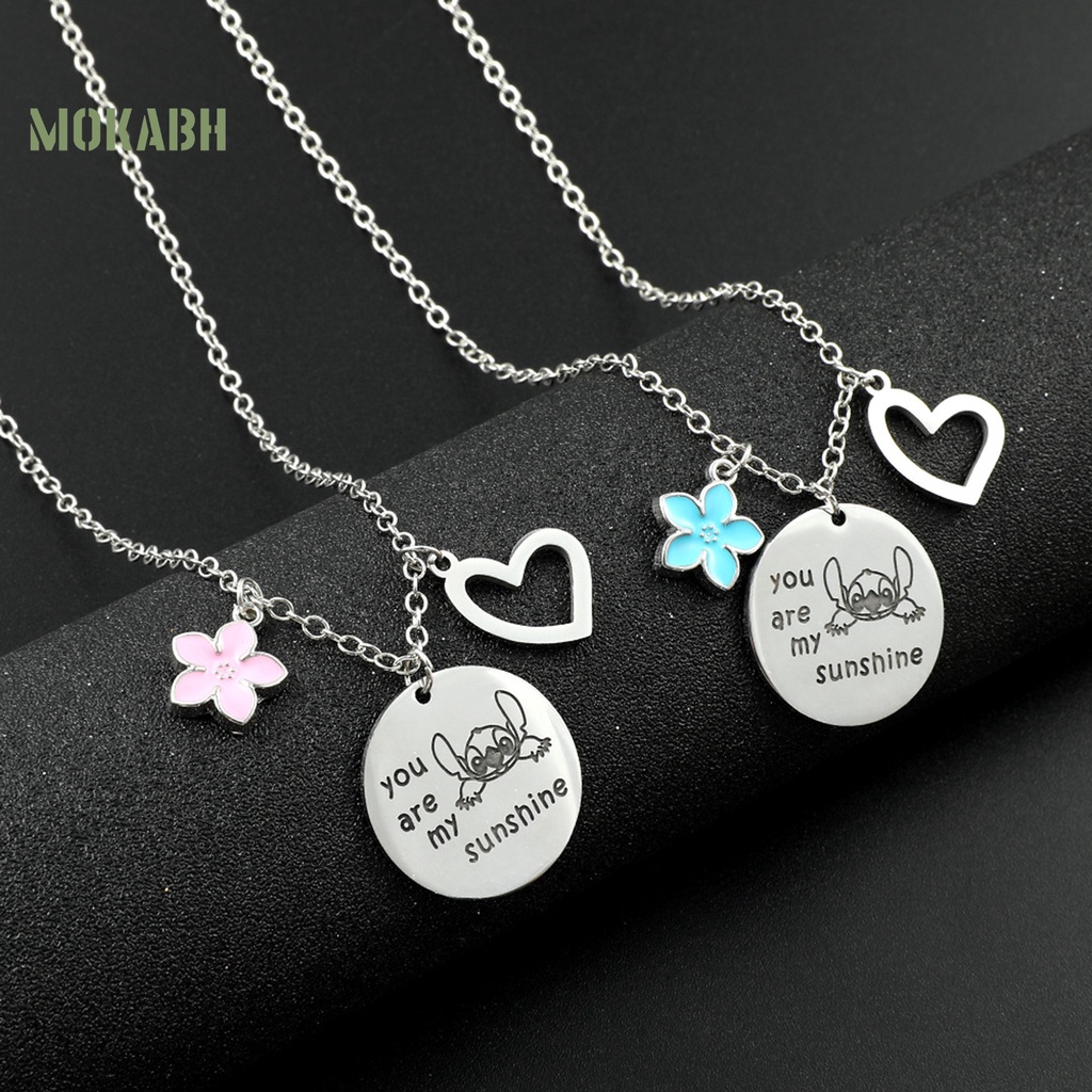 [Mok Abh] Vòng cổ Cặp Bằng Thép Không Gỉ Họa Tiết Hình Hoa Và Trái Tim