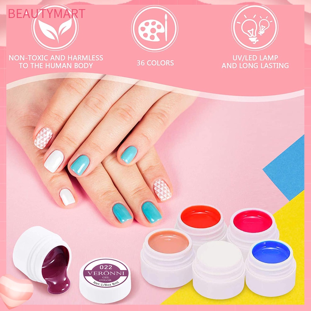 Set 36 Lọ Gel Nối Dài Móng Tay 5ml x 36 Màu Không Mùi Tiện Dụng