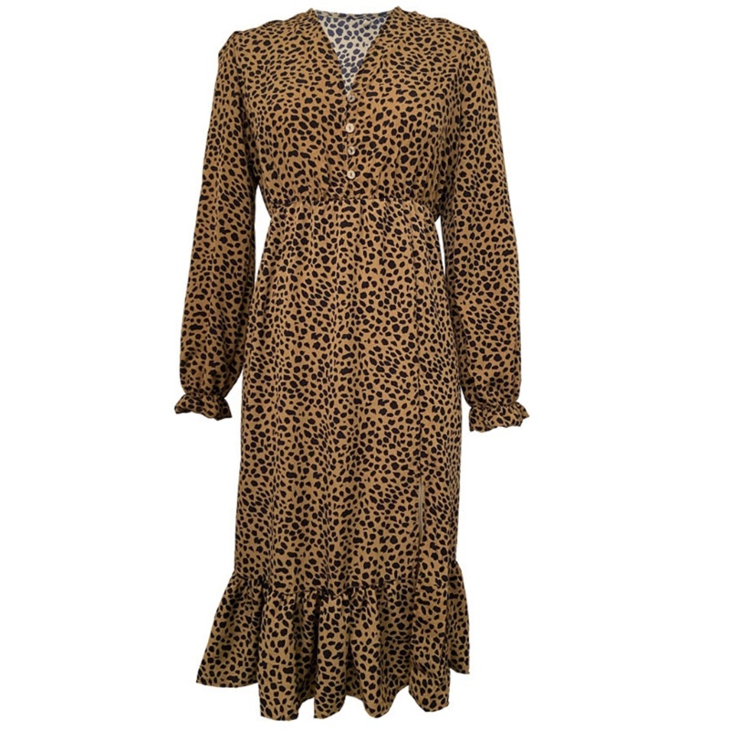 Đầm Midi Dài Tay Cổ Chữ V Eo Cao Thời Trang Cho Nữ