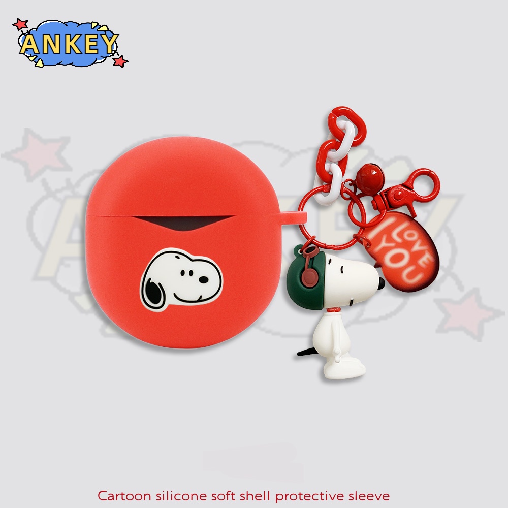 For SoundPEATS Air 4 / Air 3 Deluxe / Capsule 3 Pro Earphone Silicone Case White Dog Earbuds Protective Headphone Cover Headset Skin with Pendant