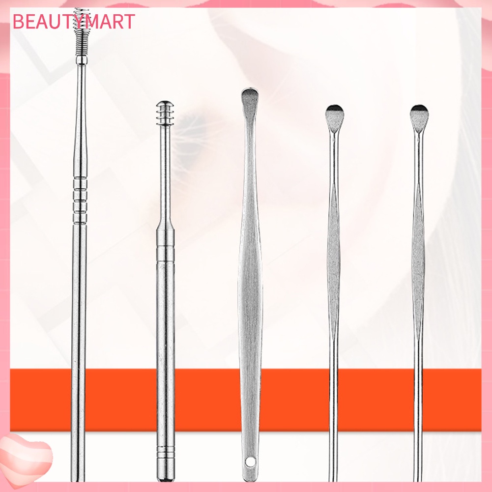 Set 5 Dụng Cụ Lấy Ráy Tai Bằng Thép Không Gỉ Thiết Kế Lò Xo Xoắn Ốc Kèm Hộp Đựng Tiện Lợi