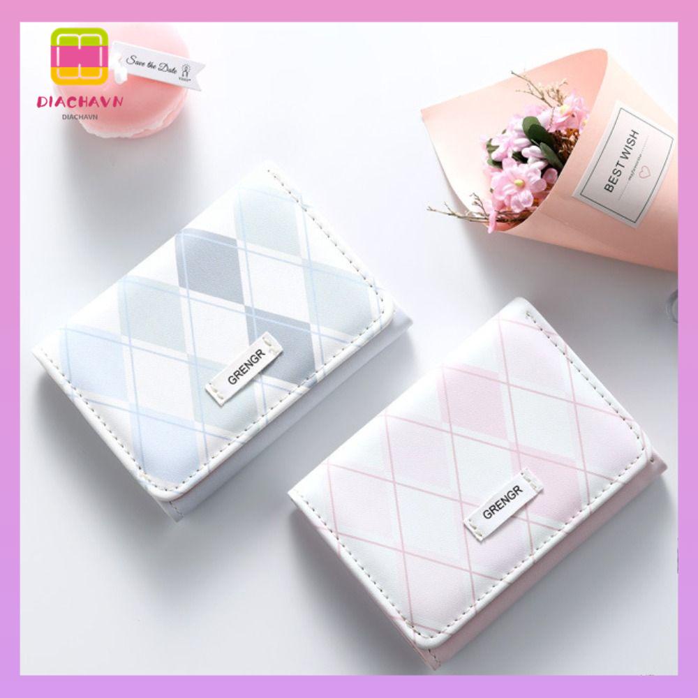 Ví Da PU Nhỏ Đựng Thẻ Họa Tiết Sọc Caro Màu Xanh Dương Đơn Giản Thời Trang Cho Nữ