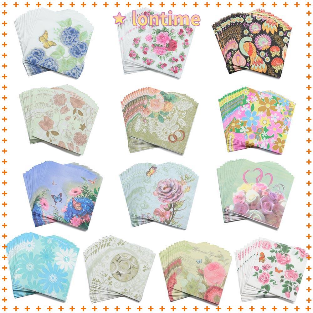 LONTIME Khăn Ăn Bằng Giấy In Họa Tiết Hoa Đẹp Mắt Dùng Trang Trí Bàn Tiệc