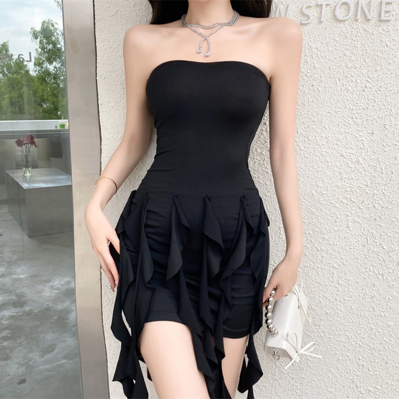 ~ ~ Đầm Ôm Dáng Phối Ren Tua Rua Gợi Cảm Ngọt Ngào Phong Cách Mới