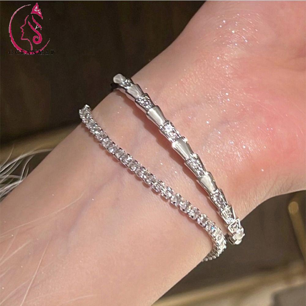 Vòng Tay Hợp Kim Hình Rắn Đính Đá Lấp Lánh Thời Trang Hàn Quốc