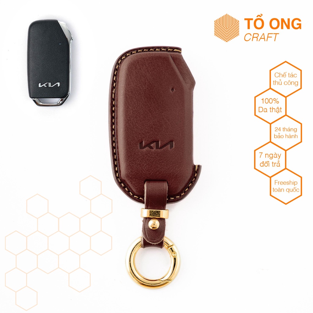 Bao Da Bọc Chìa Khóa Ô tô KIA 4 nút Da Thật Làm Thủ Công Bảo hành 12 tháng, Bao Khóa Smartkey