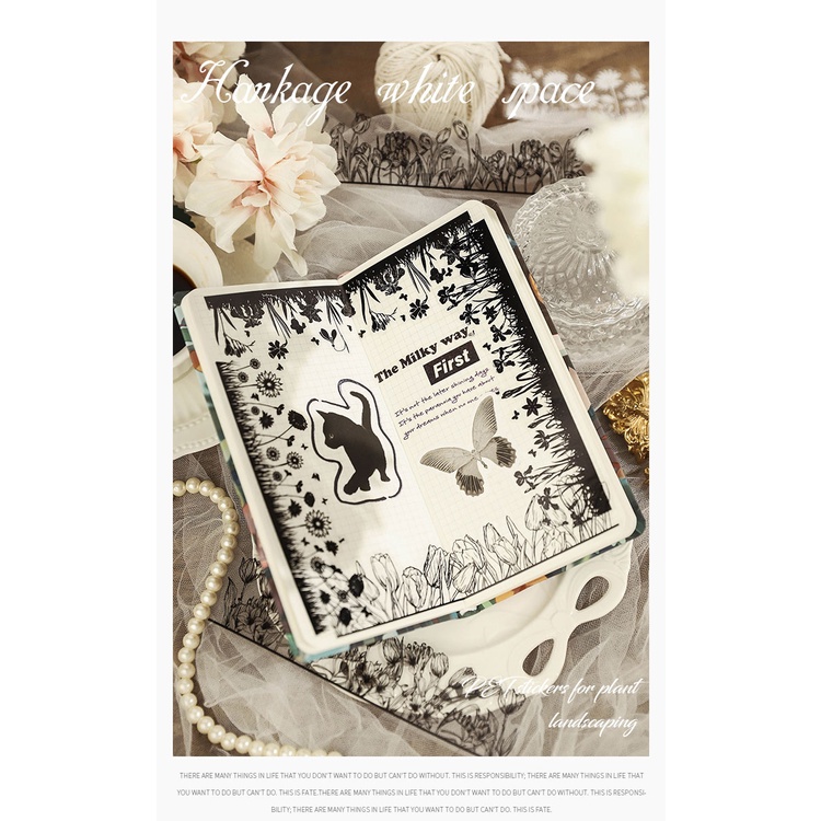 10 Tờ Ren Đen Trắng Dán Hoa Bóng Chất Liệu Trang Trí Giấy Đáy DIY Sổ Lưu Niệm Hình Chữ Nhật Văn Phòng Phẩm 210 * 58MM