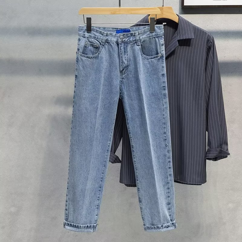 Quần Jean Dài Dáng Rộng Mỏng Màu Trơn Thời Trang Thu Đông Hàn Quốc Đơn Giản Chất Lượng Cao Cho Nam