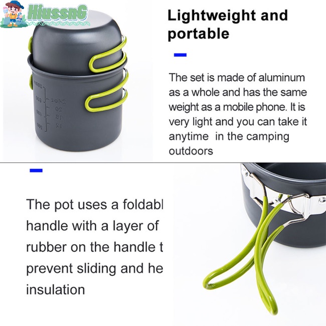 Bộ Nồi Và Dụng Cụ Ăn Bằng Hợp Kim Nhôm Có Thể Gấp Gọn Cho 1-2 Người Khi Đi Cắm Trại