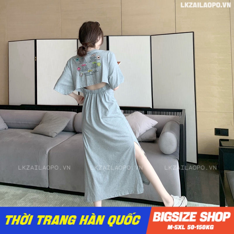 Váy đầm nữ Bigsize Đầm thun suông dáng dài tay ngắn cổ tròn hở lưng mùa hè Phong Cách hàn quốc đẹp Thanh Lịch cho nữ
