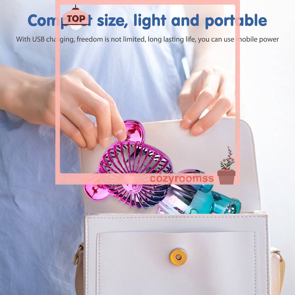 Quạt Mini Để Bàn Làm Mát Cầm Tay 3 Tốc Độ Hình Gấu Graffiti Mạ Điện