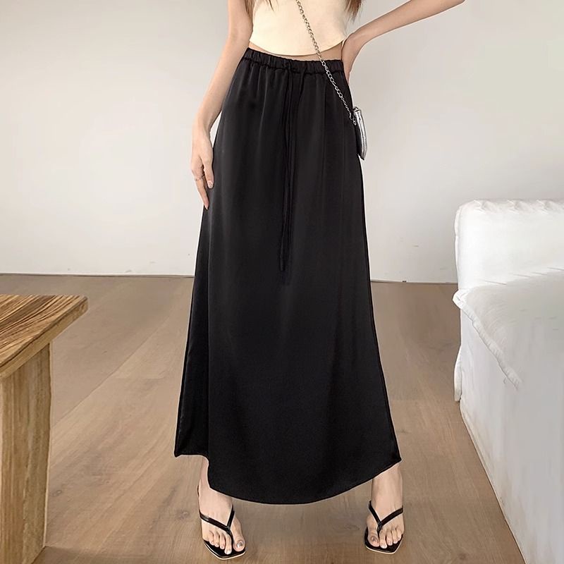 Chân Váy Satin Chữ A Dài Lưng Cao Thời Trang Mùa Hè Cho Nữ