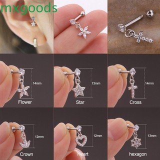 Bông tai lục giác bằng thép không gỉ đính đá lấp lánh