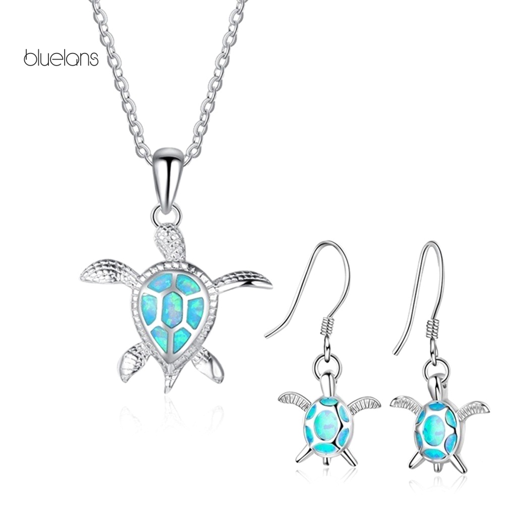 Bộ Vòng cổ + Bông Tai Hình Rùa Đính Đá Opal Nhân Tạo Thời Trang Cho Nữ