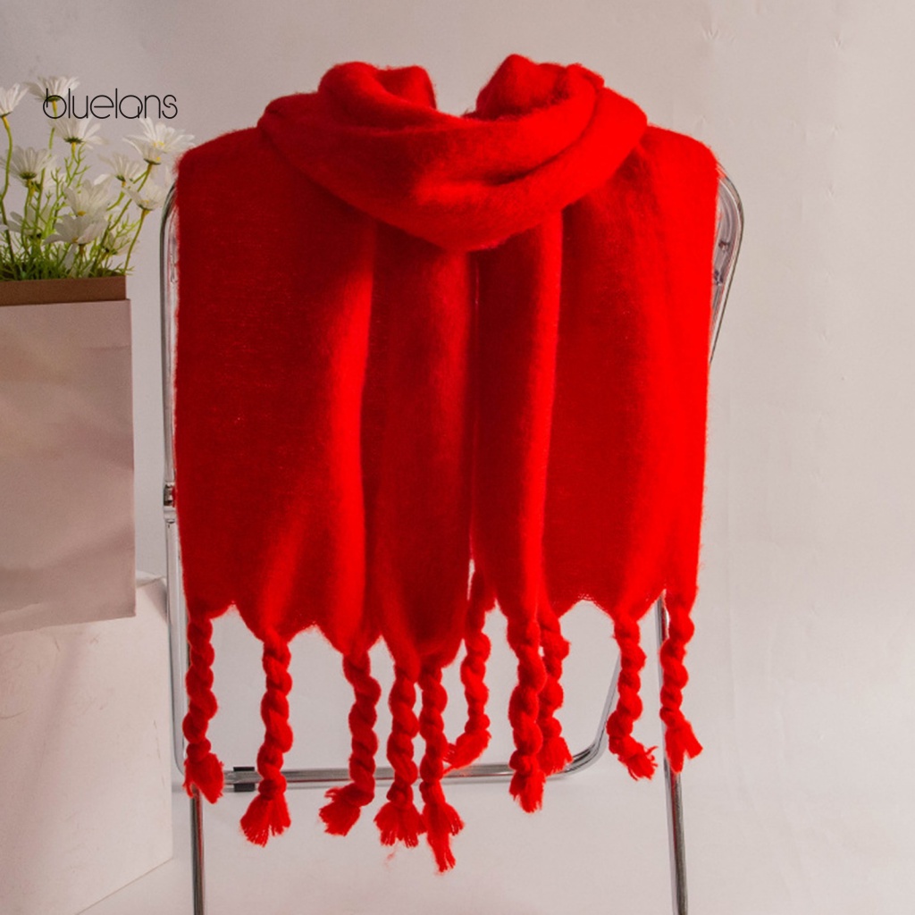 Bluelans Khăn Choàng Cổ Cashmere Bện Tua Rua Màu Trơn Chống Gió Phong Cách Đường Phố Hàn Quốc Mùa Thu Đông Cho Nữ