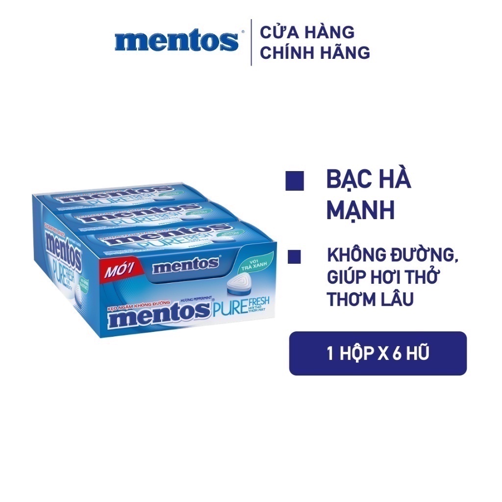 Kẹo ngậm không đường Mentos Pure Fresh (Hộp 6 hủ)