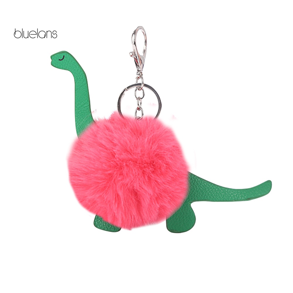 Móc Khóa Hình Khủng Long Phối Banh Lông Xinh Xắn Dễ Thương