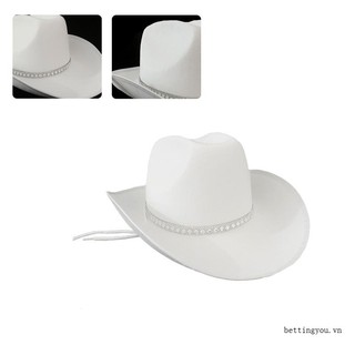 Mũ cao bồi fedora đính đá chống nắng có vành cuộn