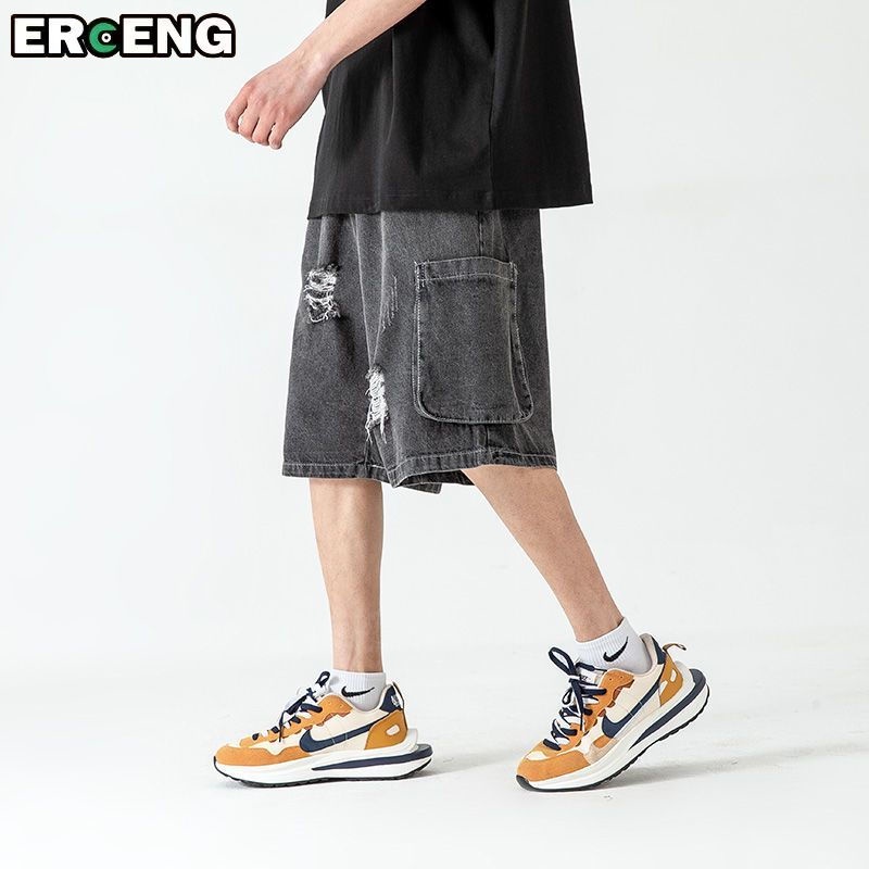 Quần Short Denim Ống Rộng Phối Túi Lớn Thời Trang Mùa Hè Dành Cho Nam