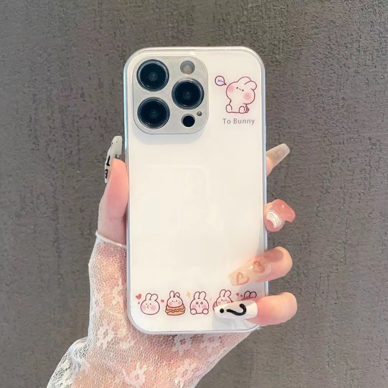 Ốp Điện Thoại Mặt Kính Hình Thỏ Cho IPhone 1413 12 11promax 7 8plus X Xsmax