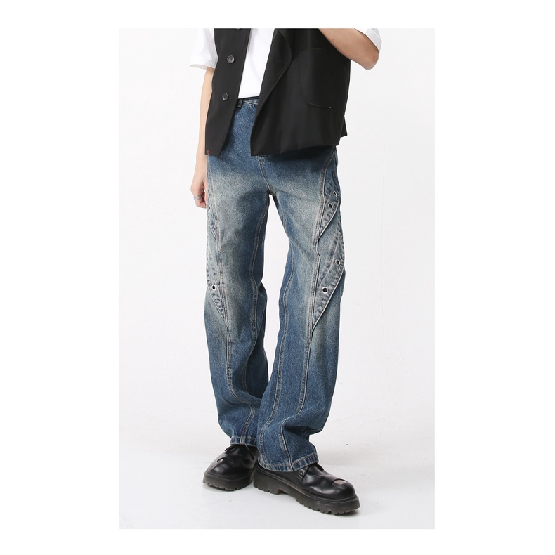 Quần Jean Nam Ống Rộng Màu Xanh Dương Giảm Căng Thẳng Thiết Kế Mới Dễ Phối Đồ