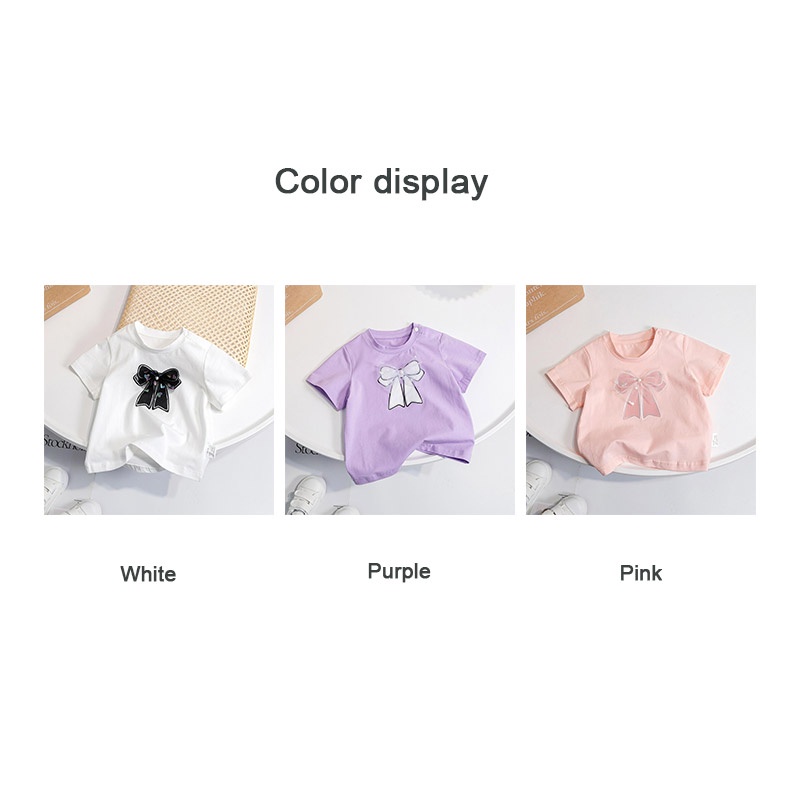 Áo Thun Tay Ngắn Đính Nơ Dễ Thương Thời Trang Hàn Quốc Cho Bé Gái