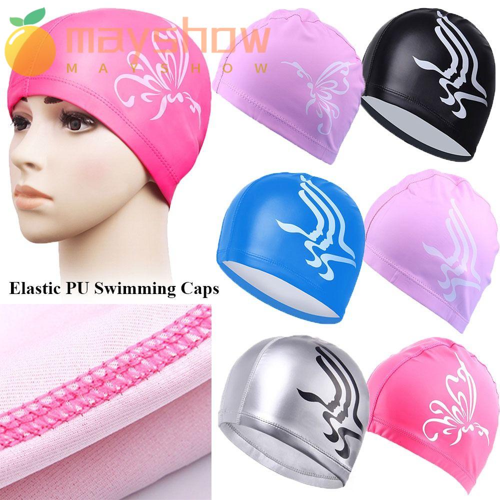 MAYSHOW Mũ Bơi Bằng PU Co Giãn In Họa Tiết Hoa Phong Cách Thể Thao Thời Trang