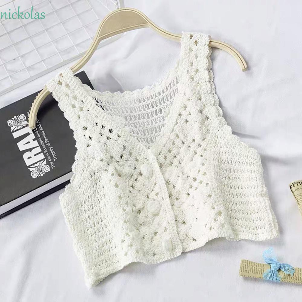 NICKOLAS Áo Hai Dây Dệt Kim Cổ Chữ V Thêu Họa Tiết Màu Trơn Thời Trang Cho Nữ