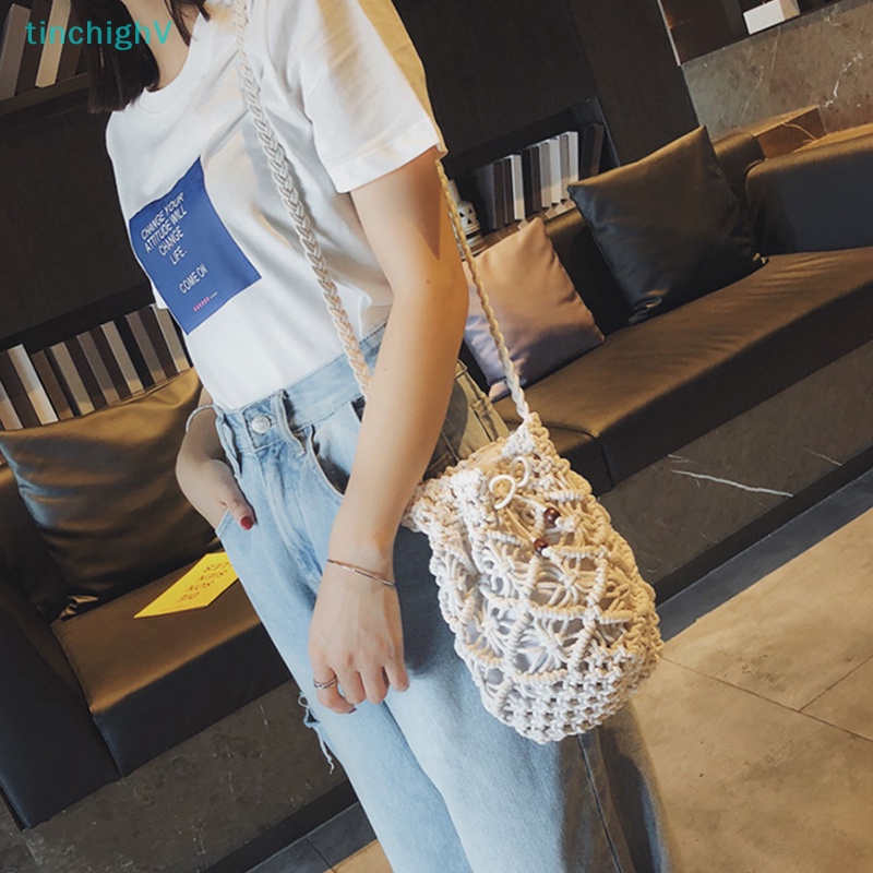 Túi Xách Cotton Đan Tay Màu Trơn Thời Trang Dành Cho Nữ