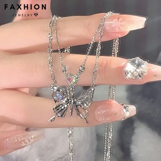Faxhion Bạc Đôi Vòng Cổ Dành Cho Nữ Bướm Zircon Trái Tim Mặt Dây Chuyền Choker Dây Xích Dành Cho Người Bạn Thân Phụ Kiện Trang Sức