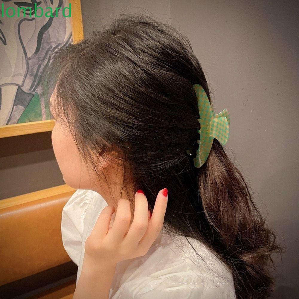 LOMBARD Kẹp Tóc Đuôi Ngựa Họa Tiết Kẻ Sọc Phong Cách Hàn Quốc Ngọt Ngào Thời Trang Cho Nữ