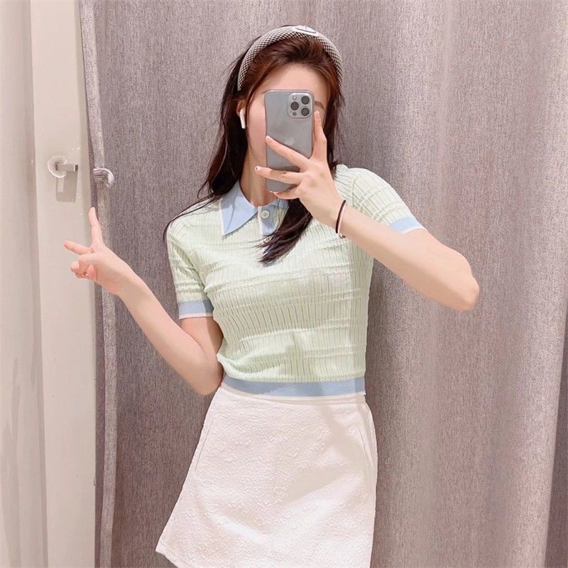 Áo Thun Dệt Kim Tay Ngắn Dáng Rộng Trẻ Trung Hợp Thời Trang Hè Cho Bạn Gái