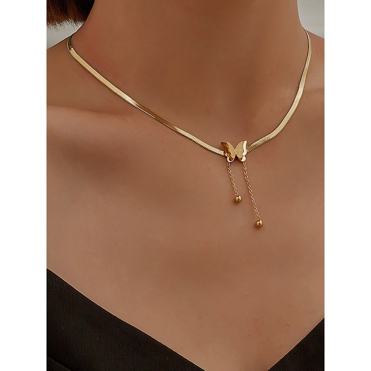 Ygt Vòng cổ Choker Mặt Hình Bướm Lưỡi Thép Không Gỉ Phong Cách Vintage Cho Nữ