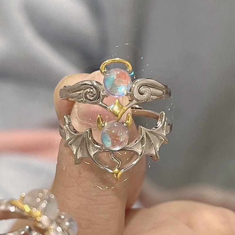 Ygt Nhẫn Mạ Bạc 925 Đính Đá Mặt Trăng Nhỏ Thiên Thần Có Thể Điều Chỉnh Kỷ Niệm Thời Trang Cho Cặp