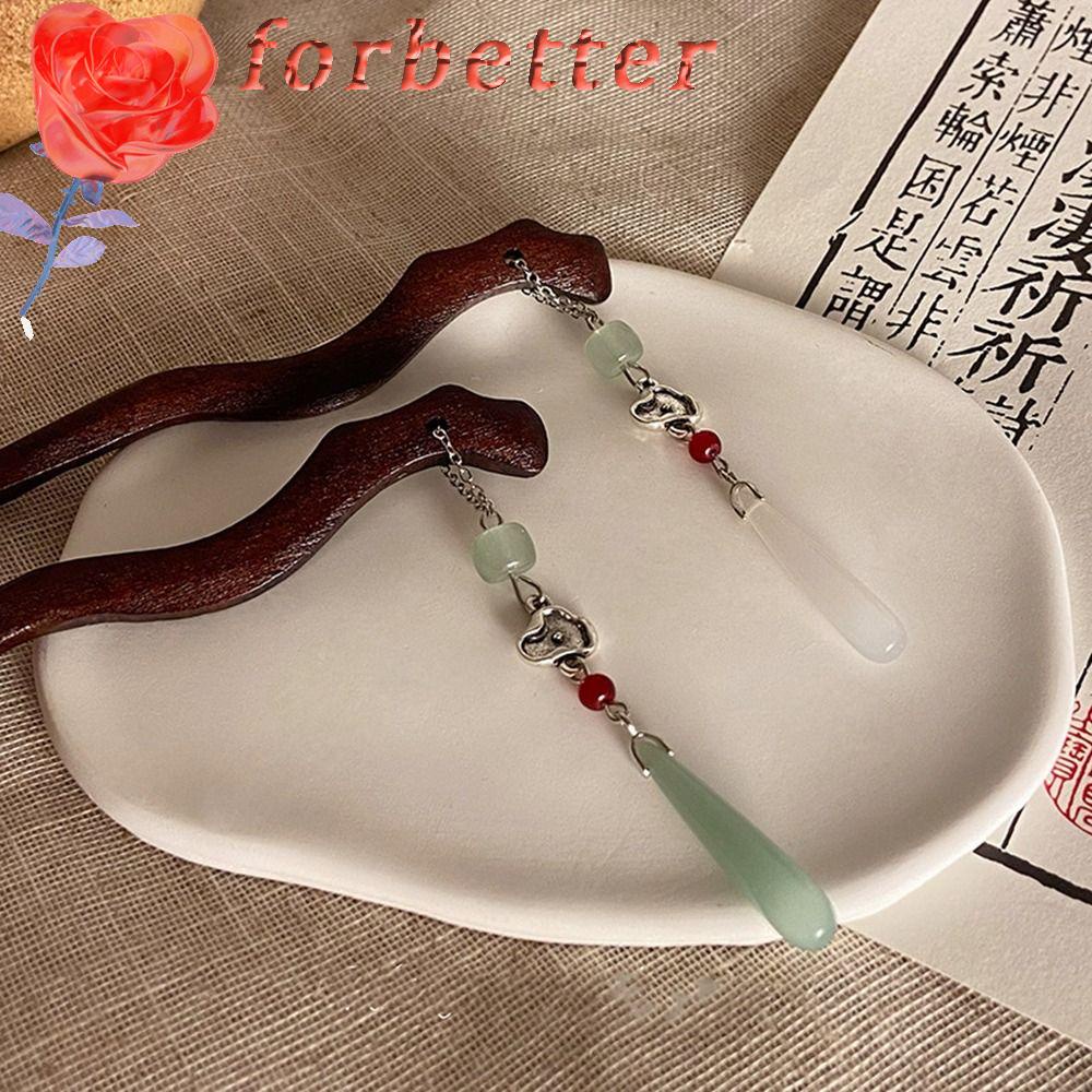 FORBETTER Trâm Cài Tóc Bằng Gỗ Phối Tua Rua Phong Cách Cổ Điển Thời Trang Cho Nữ