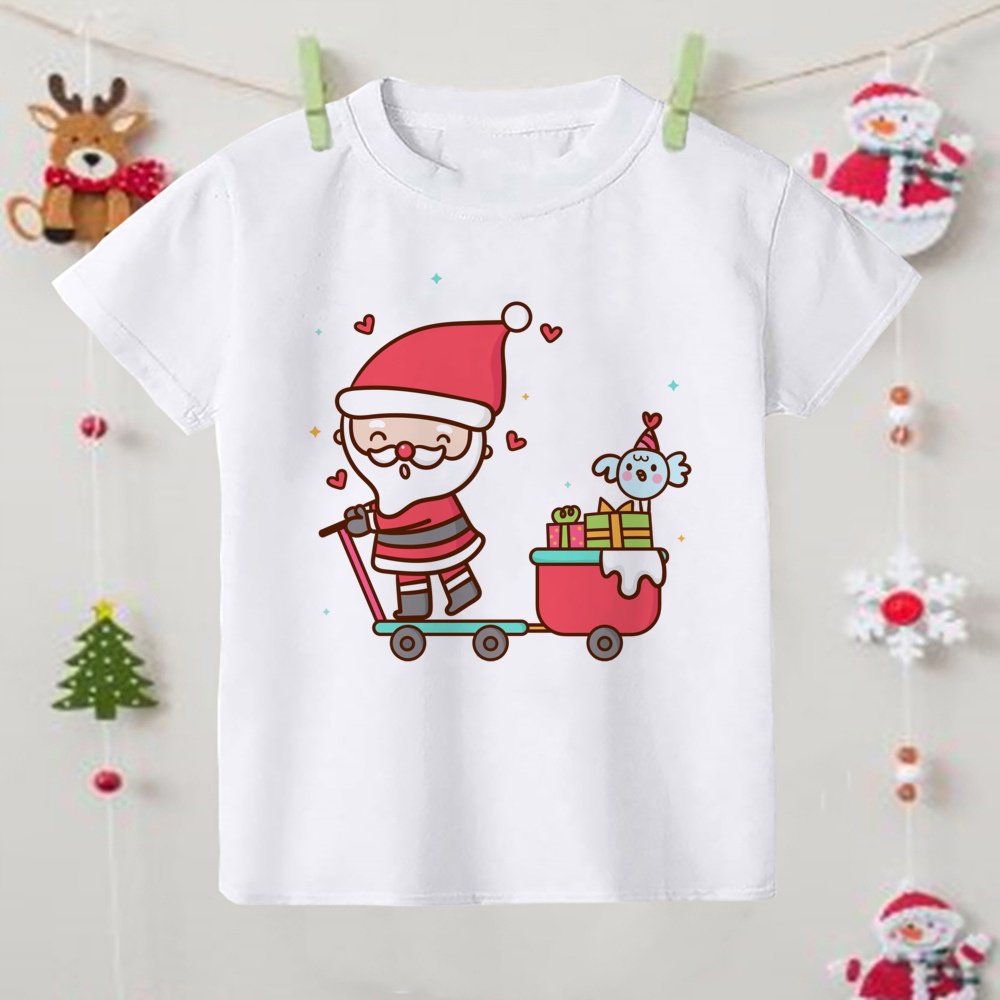Áo Thun Tay Ngắn In Họa Tiết Ông Già Noel Thời Trang Cho Bé Trai Và Gái