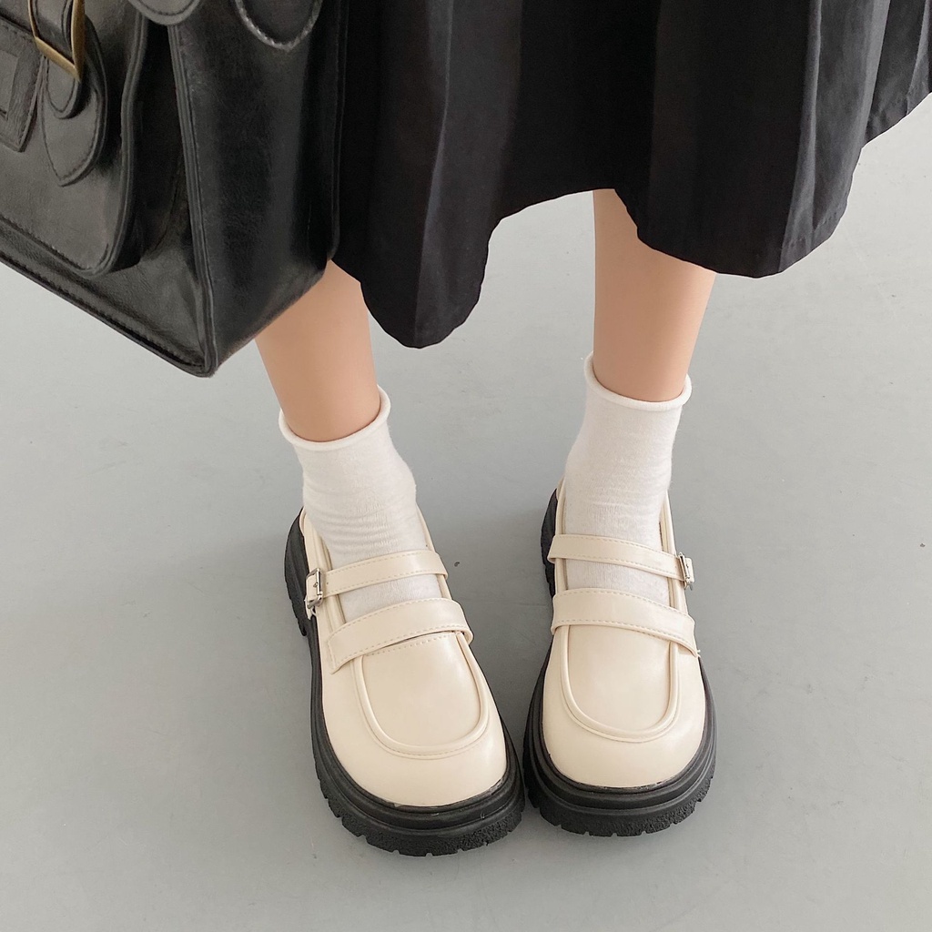 Giày Da Đế Dày Phong Cách Retro Nhật Bản Ngọt Ngào Cho Nữ