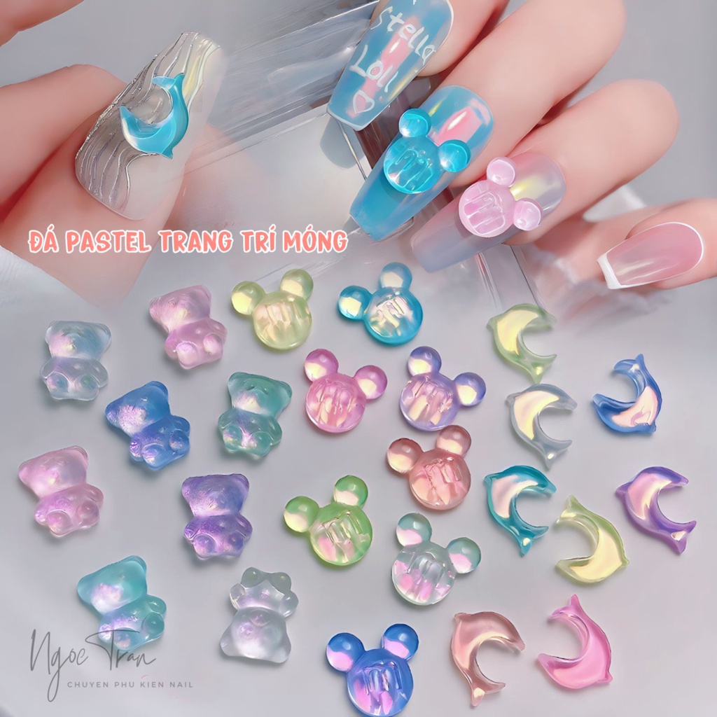 Bịch 10 Đá Pha Lê Pastel Cá Heo & Mickey & Gấu | Trang Trí Móng Tay